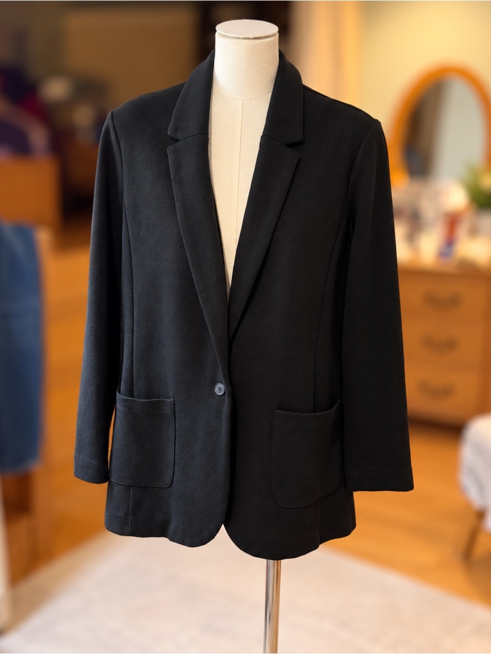 GAP Black Single-Button Blazer with Patch Pockets